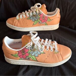 adidas Stan Smith GV7895 Floral Peach Leather Sneakers Womens US 8 Peach